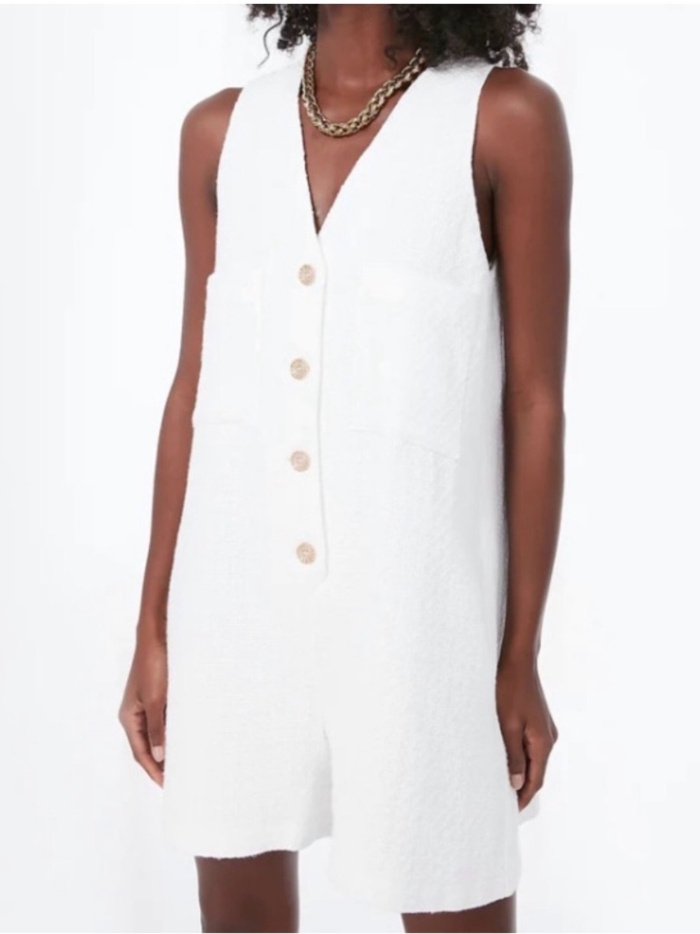 Tuckernuck Myla White Sleeveless Button Romper XS